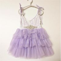 Girls princess dresses children Rhinestone belt lace suspeder dress kids tulle tutu cake clothing A8690311j