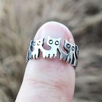 Anillos de clúster retro lindo cartoon mascota gato geométrico metal anillo creativo fiesta para mujeres accesorios de animales joyas de moda