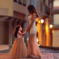 Moda Custom Made Çiçek Kız Elbise Boncuklu Küçük Kız Elbise Prenses Elbise Anne ve Kızı Denizkızı Kızlar için