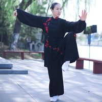 Etnik Giyim Moda Tai Chi Üniforma Dövüş Sanatları Kıyafet Nakışları Wintersweet Çin Geleneksel Halk Takım Sabah Spor giyim T