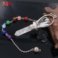 Pendant Necklaces Personalized Natural White Crystal Stone Angel Pendulum Hexagonal Prism Column 7 Chakra Link Chain Reiki Healing JewelryPe