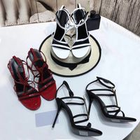 Дизайнерские женские сандалии вечеринка мода мода заклепки танцевальная обувь новые сексуальные каблуки супер 10 см. Свадебная свадебная металлическая пряжка с пряжкой высотой туфли для женской туфли большого размера 35-40-42 US4-US11 с коробкой