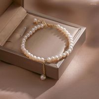 Linkkette Trendy einfache zarte feine Perle 4-5mm Größe Perlen Armband Weiß herrlichem echtes Edelstahl-Stahlleiter