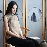 Etnik Giyim Mizaç retro Çin tarzı kadın yelek yeleği yaka gömlek Cheongsam kolsuz geleneksel elbise t-shirtethni