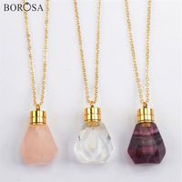 Natural Fluorite Perfume Bottle Necklace in Gold Crystal Pink Quartz Essential Oil Diffuser Pendant Charm for Women G1979224Q