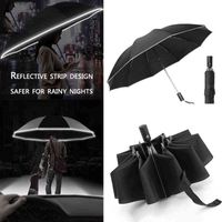 3fache reverse automatischer Regenschirm Windschutz Regen für Männer Frauen reflektierender Streifen tragbare weibliche J220722