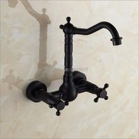 Bathroom Sink Faucets Wholesale And Retail Black Bronze Faucet Wall Mounted Double Handles Swivel Spout Cold Mixer ZR330Bathroom