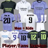 Benzema formaları 22 23 Futbol Real Madrids Finalleri Şampiyonlar 14 Futbol Gömlek Oyuncu Versiyon Camavinga Tchouameni Modric Rodrgo Camiseta Kids Kit 2022 2023 Üniformalar
