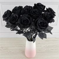 Dekoratif Çiçek Çelenkler 10 PCS Yapay İpek Güller 8-9cm Çiçek Kafası Buket Dekroatif Simülasyon Relastic Siyah Ev Cadılar Bayramı Dekor