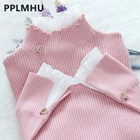 Patchwork coreano maglione caldo donne eleganti maniche lunghe a maniche lunghe toccine a maglia rosa chic rarifano pullover finti 2 pezzi 220813