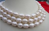 Ketten Handknotted Halskette natürliche 9-10 mm weißer Süßwasserreisperlenpulloverkette fast ovale 50-Zoll-Ketten