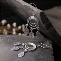 Dangle & Chandelier Silver Handmade Retro Multi-Circle Leaf Stud Earrings Ethnic Jewelry WomenDangle