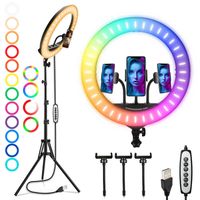 16 Inch RGB Ring Light LED Soft Selfie Ring Lamp with Stand Remote Dimmable Video Photographic Lighting Studio Circle Fill Light W220414