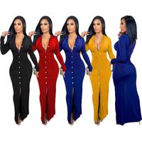 Casual Dresses European And American Women's Sexy Fashion Pure Color Single Breasted Cardigan Long Sleeves Dress WomenCasual