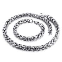 Silver Stainless Steel Jewelry Set Necklace Bracelet Set Heavy 8mm 10mm Wheat Chain Link Braid Fashion Gifts for Mens Women