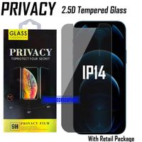 2,5D Конфиденциальность Защитник экрана с задержанным стеклянными телефонами для iPhone 14 13 12 11 Pro Max XR XS X 6 7 8 против Spy Antipy Glass с розничным пакетом