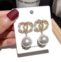 Misto semplice 18 carati in oro 925 argento argento lettere di lusso per borchie designer geometrica famose donne di cristallo strass perla orecchino gioielli festa di nozze gioielli
