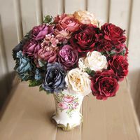 装飾的な花の花輪1ブティックシルク人工花誕生日パーティーギフトローズフローラル装飾マルチカラー11ヘッド