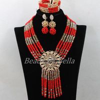 Collier de boucles d'oreilles JIGERIAN Colliers de perles Nigérian Perles de cristal rouge Bijoux de mariée ABK160