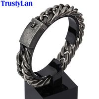 TrustyLan Vintage Black Stainless Steel Bracelet Men Fashion Rhombus Thick Chain Link Mens Bracelets Bangles 2018 Jewelry Gift Y18278U
