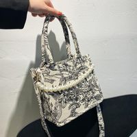 Sacchetti da sera borsa a tracolla in stoffa eco-compatibile per donne 2022 tela stampare piccole mano quadrata femmina fitta a catena perle da viaggio trasversale