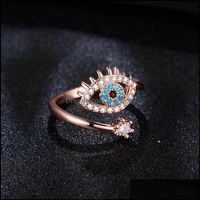 With Side Stones Rings Jewelry Lucky Turkish Blue Evil Eye Sde Open Adjustable Finger Wedding Ring For Women 2022 Trendy Wholesale Drop Deli