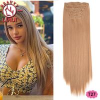 Costume Accessories Synthetic Long Straight Clip in Hair Extensions Fake False Hair Pieces Ombre Black Brown Blonde Styling Hair Heat Resist