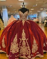 Vestidos de 15 Anos 2022 Burgund Quinceanera Kleider Paillette Spitzenapplikation süße 16 Kleid mexikanische XV -Promkleider