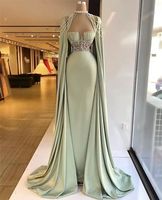 Elegante Meerjungfrau-Abendkleider mit abnehmbarem Umhang, Perlenkristall, formelle Abendkleider, nach Maß, Übergröße, Festzugskleidung, Partykleid Robe de Mariee