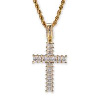 2020 Ny ankomst Real Gold Plated T Square Cubic Zircon Cross Pendant Halsband Personlig full diamanthiphop smycken gåvor för310b