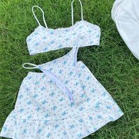 MiyoUJ świeży bikinis kwiatowy strój kąpielowy Summer Bikini Zestaw 3 sztuki garnitury sznur kąpielowy plażowy żebrowana odzież plażowa 220618