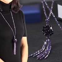 Pendant Necklaces Korean Crystal Bead Long Necklace Women Au...