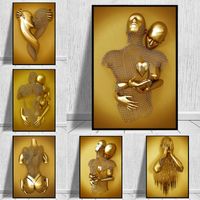 Paintings Metal Figure Statue Art Canvas Painting Golden Mod...