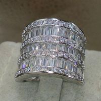 Size5-10 Luxury Jewelry Handmade 925 Sterling Silver Princess Cut Wide Ring White Sapphire CZ Diamond Gemstones Women Wedding Band305G