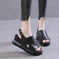 Sandals Sumals Summer Wedge Shoes para mulheres cor sólida de pé aberto salto alto casual senhoras fivela feminina moda sandalias mujersandals