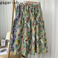 Faldas Gagarich Mujeres Primavera Autumn Corea Coreana elegante Elegante Highwaist Costa Hermosa bordado Midi Aline Skirts 220520