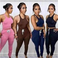 Summer Women Tracksuits Two Piece Sets Fashion Casual Crop Top and Long Pants Ladies Sweat Suits Jogger Leisure Suit Female Fine293i