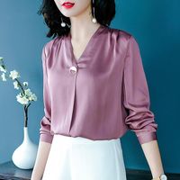 Kadın Bluz Gömlek Blusa Kadınlar Bluz Zarif Doğal İpek V Yaka Gömlek Tops İlkbahar Yaz Giyim Blusas Mujer De Moda 2022 XQ034