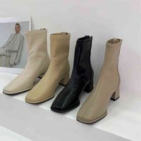 Testa bianca con tacco alto tacco scarpe da donna corta 2022 Nuova minoranza sottile estiva Khaki Martin Boots