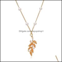 Colares pendentes pingentes jóias folhas simples para mulheres senhoras Pearl contas de ouro clavícula chai dhj06
