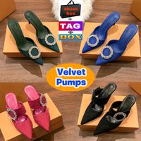 Newest Velvet Pumps Sandals High Stiletto Heels Sandal Low Luxury Crystal Embellishments Women Shoes Summer outdoor Ladies Slippers slides Fashion Sliders