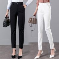 Pantalones de mujer Capris White Slim Elegant Slit Casual Women Lápiz Spring de cintura Alta Damas Pantras rectas Femenino