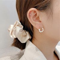 Stud Korean Elegant Cute Flower Pearl -oorbellen voor vrouwen Girls Fashion Crystal Boucle D'Oreille Jewelry Friend Gift Stud