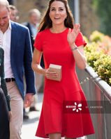 Kate Middleton Princess Women Dress New Short Sleeve O-Neck Red Solid Dresses