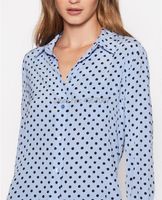 Blouses Femmes Chemises Top Version Silk 100% Bleu avec Dots Contraste Chemise de chemisier imprimé - Elfbop 2022 Spring Summer Mesdames