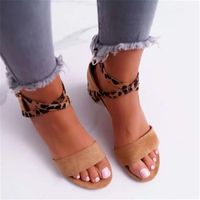 Sandals Leopard Print Buckle Solid Color Open Toe Ladies Summer Thin High Heels Comfortable Flock ShoesSandals