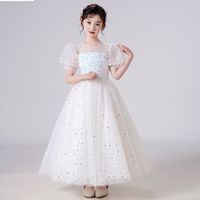 Dress 2022 summer new girl high-end princess skirt puff sleeves medium and large children's piano host fluffy yarn