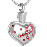 IJD8560 Stainless Steel Red Ribbon on Heart Breast Cancer Memorial for Ashes Urn Keepsake Necklace for Love One with Chain Jewelry289K