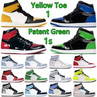 1 Sapatos de basquete masculino 1s patente de dedo amarelo verde da Universidade Royal Bred Blue Visionaire Fumaça Luz Cinzenta Lucky Green Hack Hack