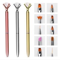 Nail Brushes 10pc Art Pen Brush Set Replace Head Metal Diamond Cuticle Remover Crystal Flower Drawing Painting Liner Design Tool256T